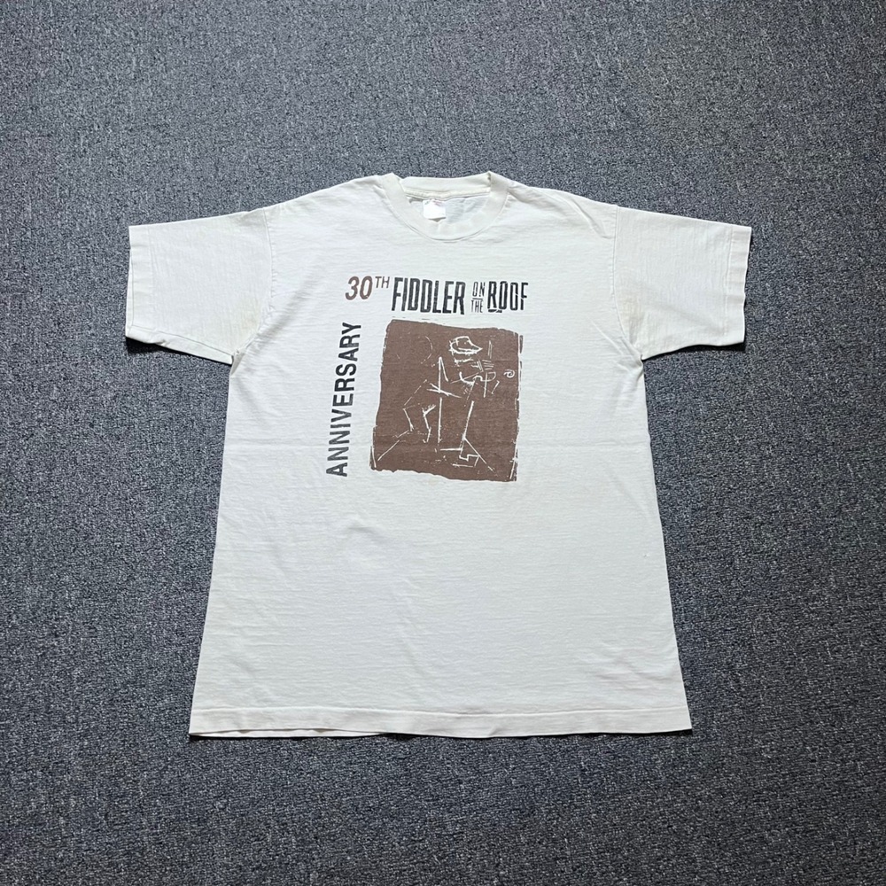 Vintage Fiddler on the Roof T Shirt Size L White 30th Anniversary 90s Broadway